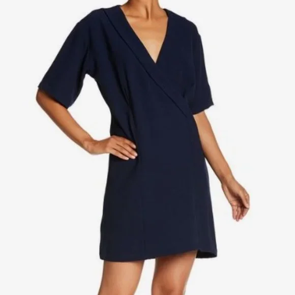 Bobeau Surplice Faux Wrap Shift Dress - Navy at Nordstrom Rack